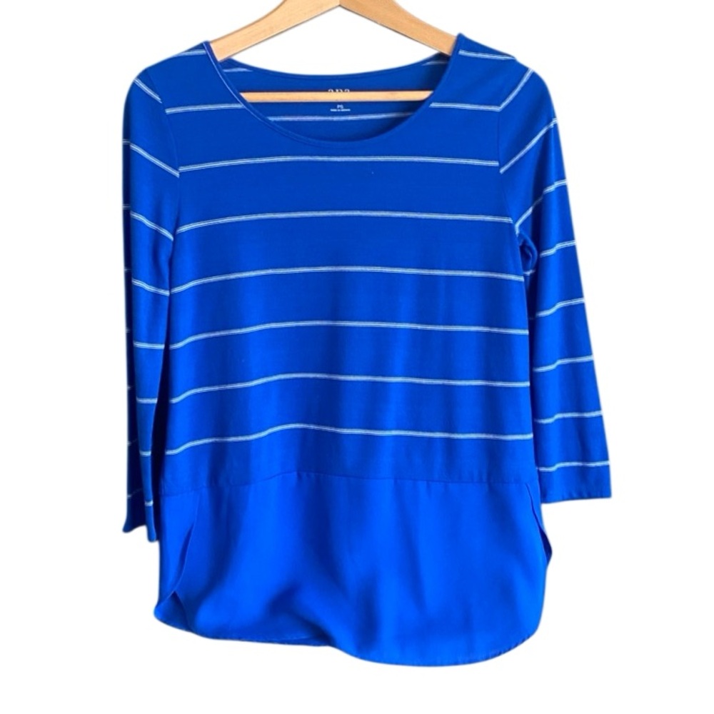 ⭐️CLEARANCE A.N.A. LAYERED-LOOK TOP/ BLOUSE/ TUNIC, SIZE-Petite S, BLUE/STRIPED